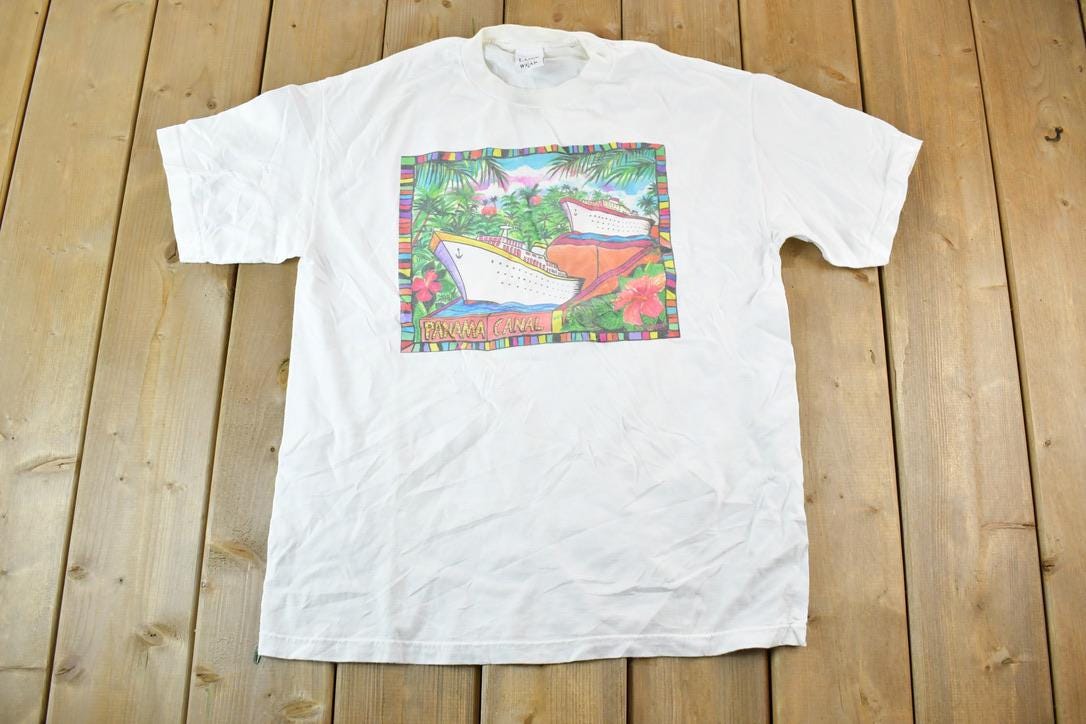 Vintage 1990s Panama Canal Laser Art Wear Souvenir Single Stitch T-Shirt