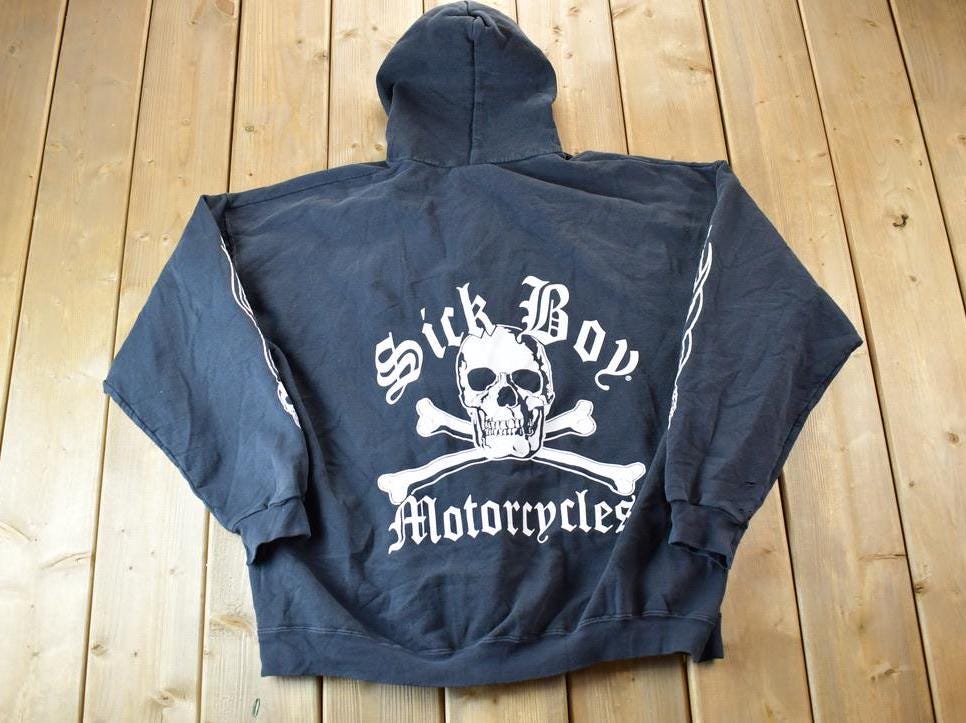 Vintage 1990s Sick Boy Motorcycles Zip Up Hoodie Sweatshirt