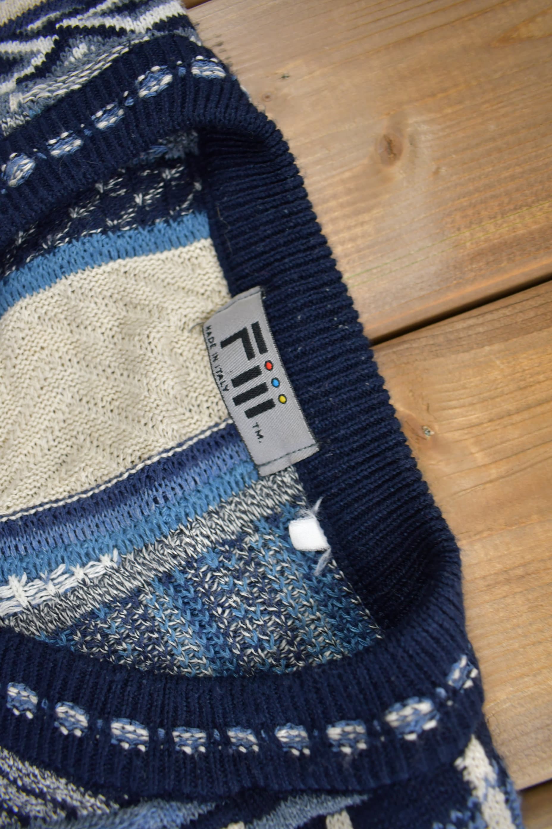 Vintage 1990s Fiii 3D Colored Cable Knit V-Neck Sweater