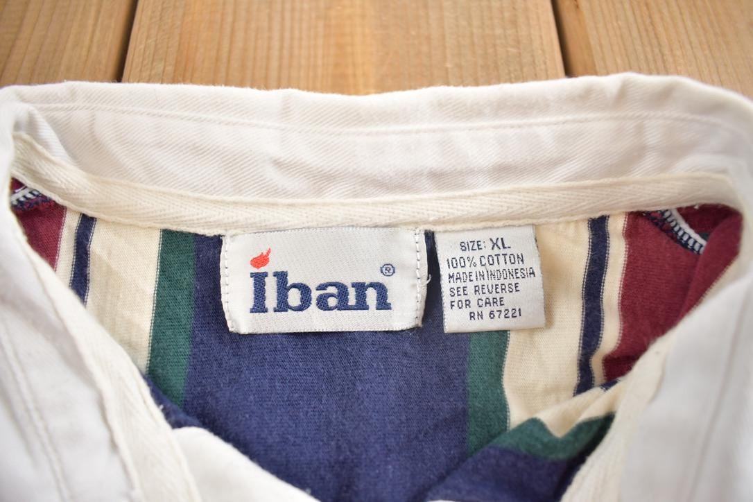 Vintage 1990s Iban Striped Rugby Button Up Shirt
