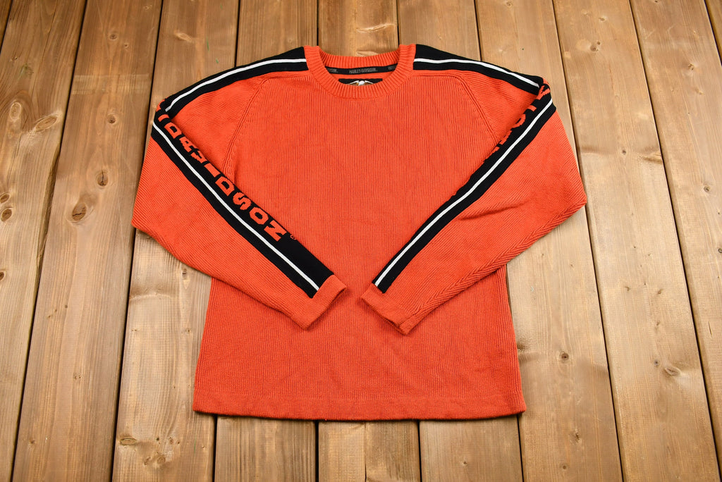 Vintage 1990s Orange Harley Davidson Motorcycles Knit Sweater
