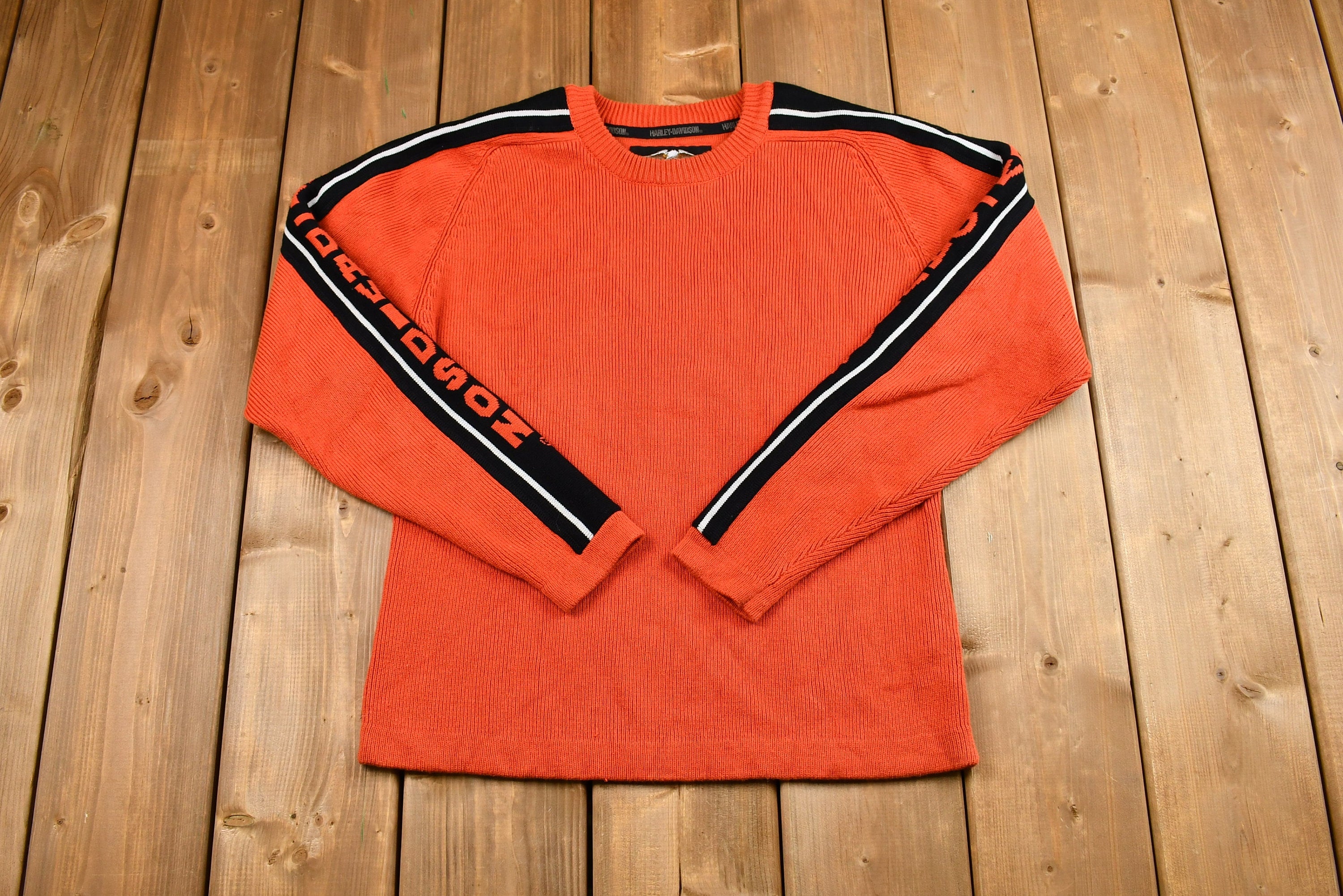 Vintage 1990s Orange Harley Davidson Motorcycles Knit Sweater