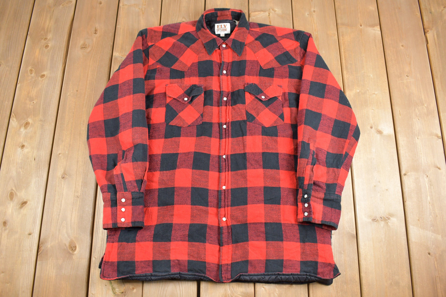 Vintage 1980s Ely Cattleman Buffalo Plaid Button Up Shirt / Insulated Flannel / 80s Button Up / Vintage Flannel /