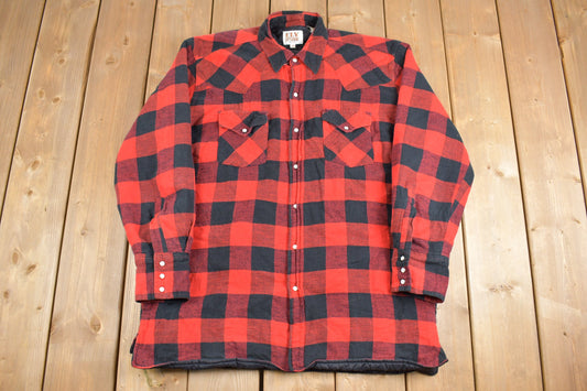 Vintage 1980s Ely Cattleman Buffalo Plaid Button Up Shirt / Insulated Flannel / 80s Button Up / Vintage Flannel /