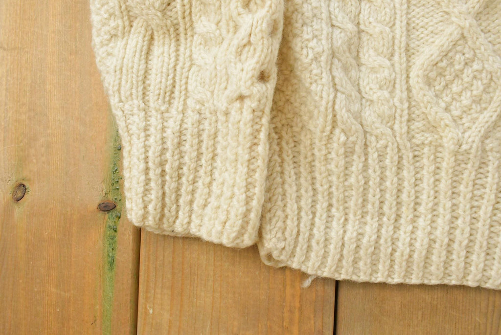 Vintage 1980s Prince of Burren Handknit Ireland Fisherman Ribbed Wool Knit Sweater Men's Medium