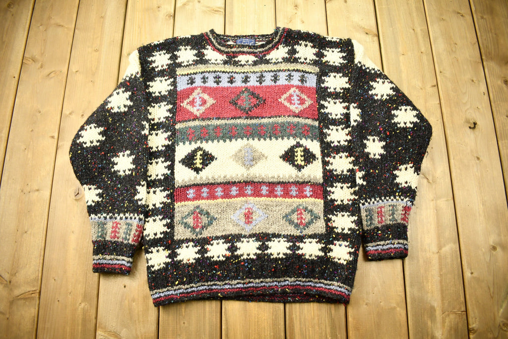 Vintage 1990s Woolrich Woman's 100% Wool Knitted South Western Aztec Design Crewneck Sweater
