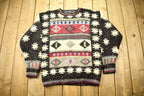 Vintage 1990s Woolrich Woman's 100% Wool Knitted South Western Aztec Design Crewneck Sweater