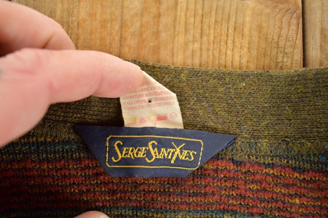 Vintage 1970s Serge Saint Yves Knit Cardigan Abstract Print Sweater Men's XL