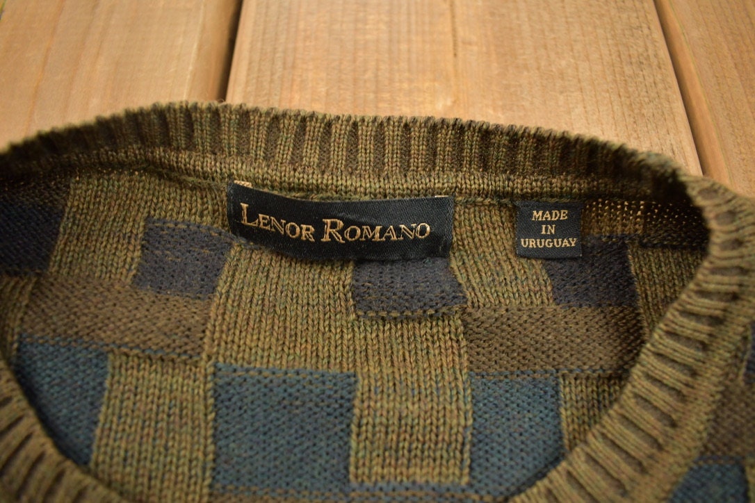 Vintage 1990s Lenor Romano Knitted Crewneck Sweater / Vintage 90s Crewneck / All Over Pattern / Colorful / Sweatshirt / Abstract Pattern