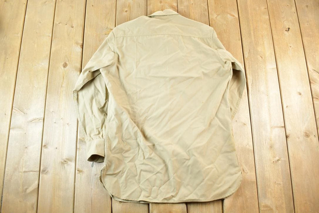 Vintage 80s Tan Military Button-Up Shirt - - Size S