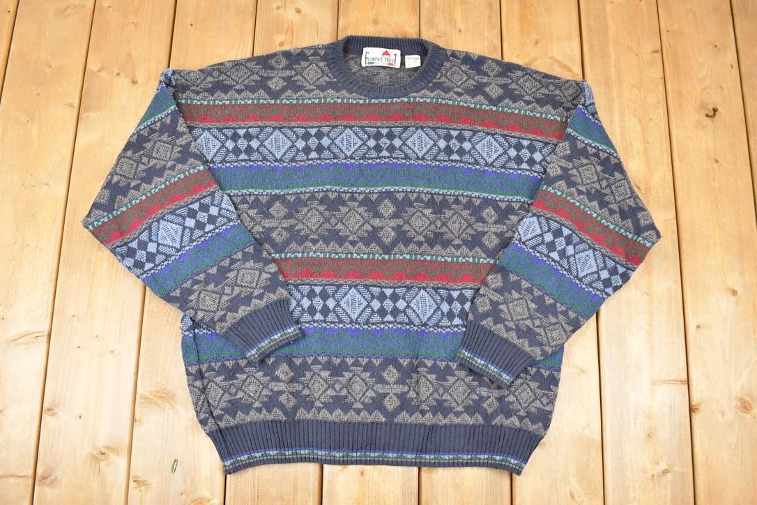 Vintage 1990s Florence Tricot Abstract Knit Crewneck Sweater Mens L