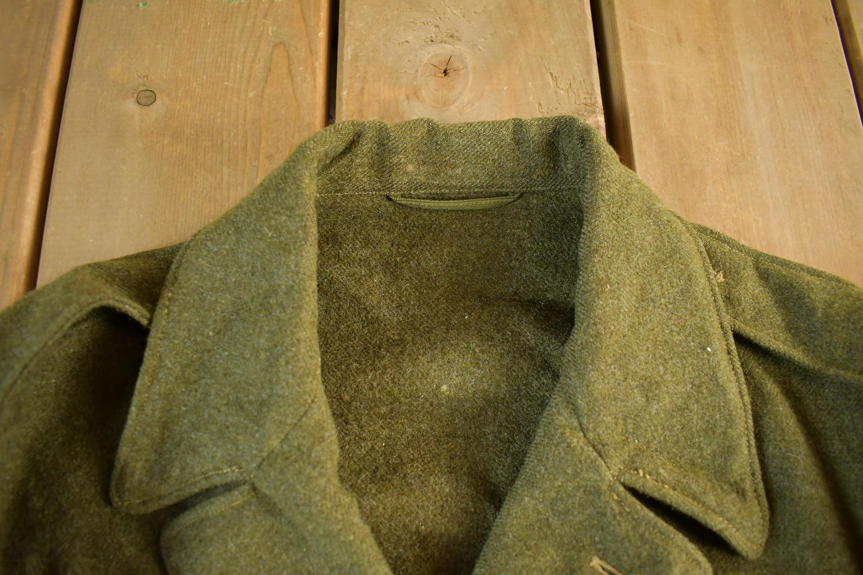 Vintage 1970s Military Wool Button Up Collared Army Jacket Men's Small