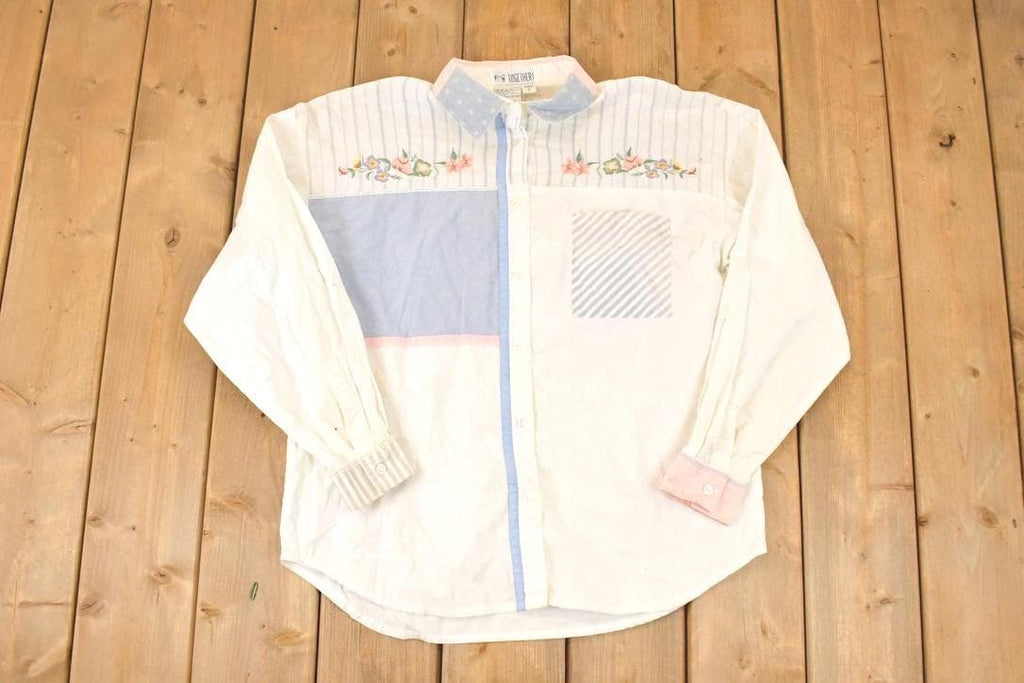 Vintage 1990s Together Embroidered Spring Farm Button Up Shirt Women's L