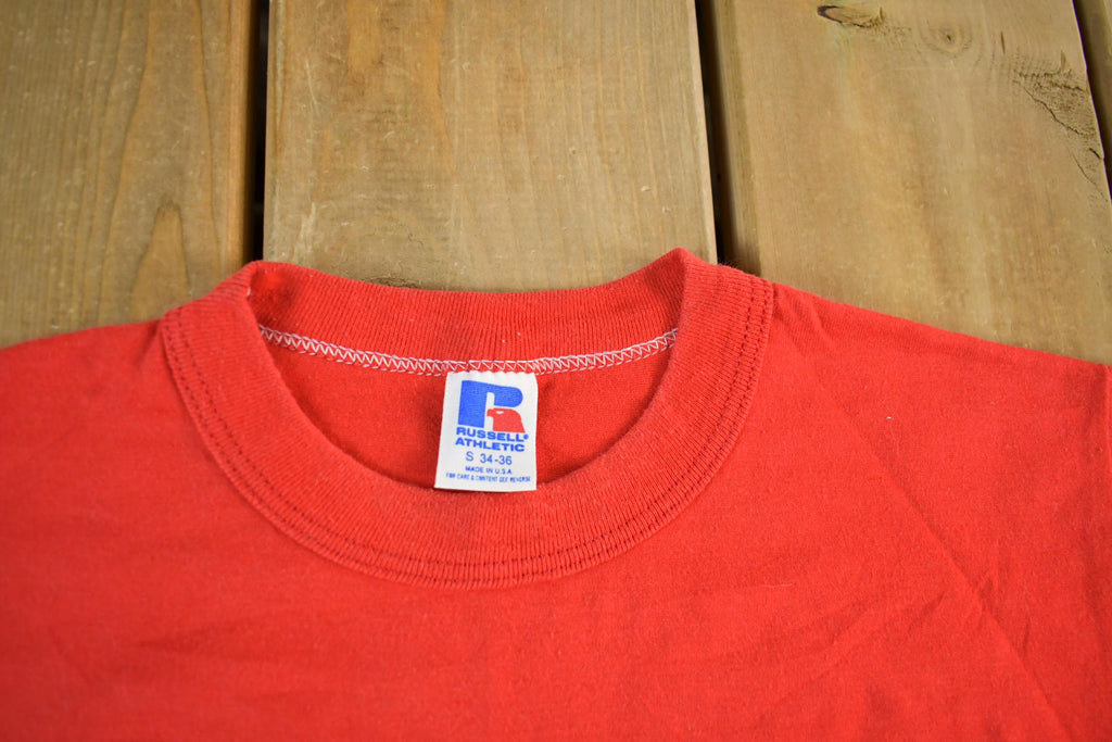 Vintage 1980s Russell Athletic Basketball Camp Graphic T Shirt Men's Small