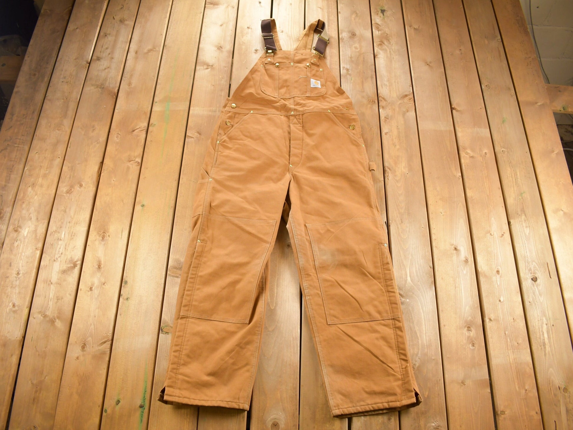 Vintage 1980s Carhartt Double Knee Quilted Canvas Overalls Size 39 x 28