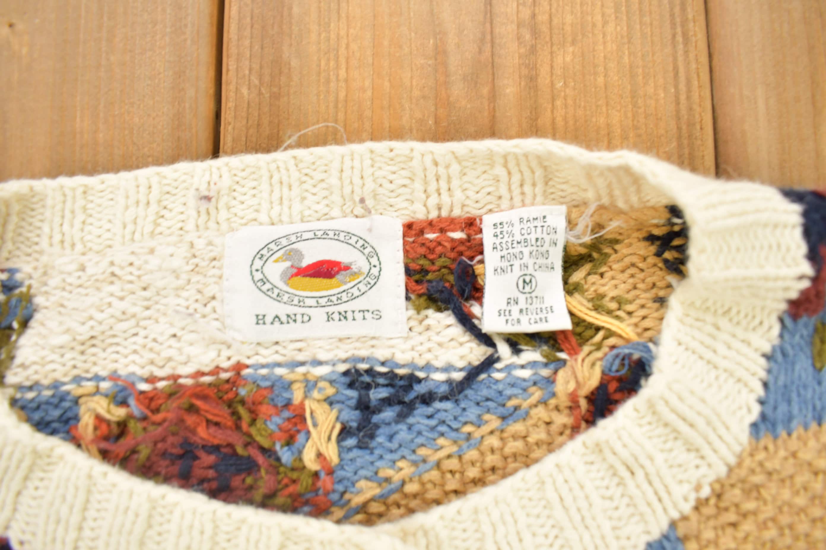 Vintage 1990s Marsh Landing Hand Knitted Cardigan Sweater