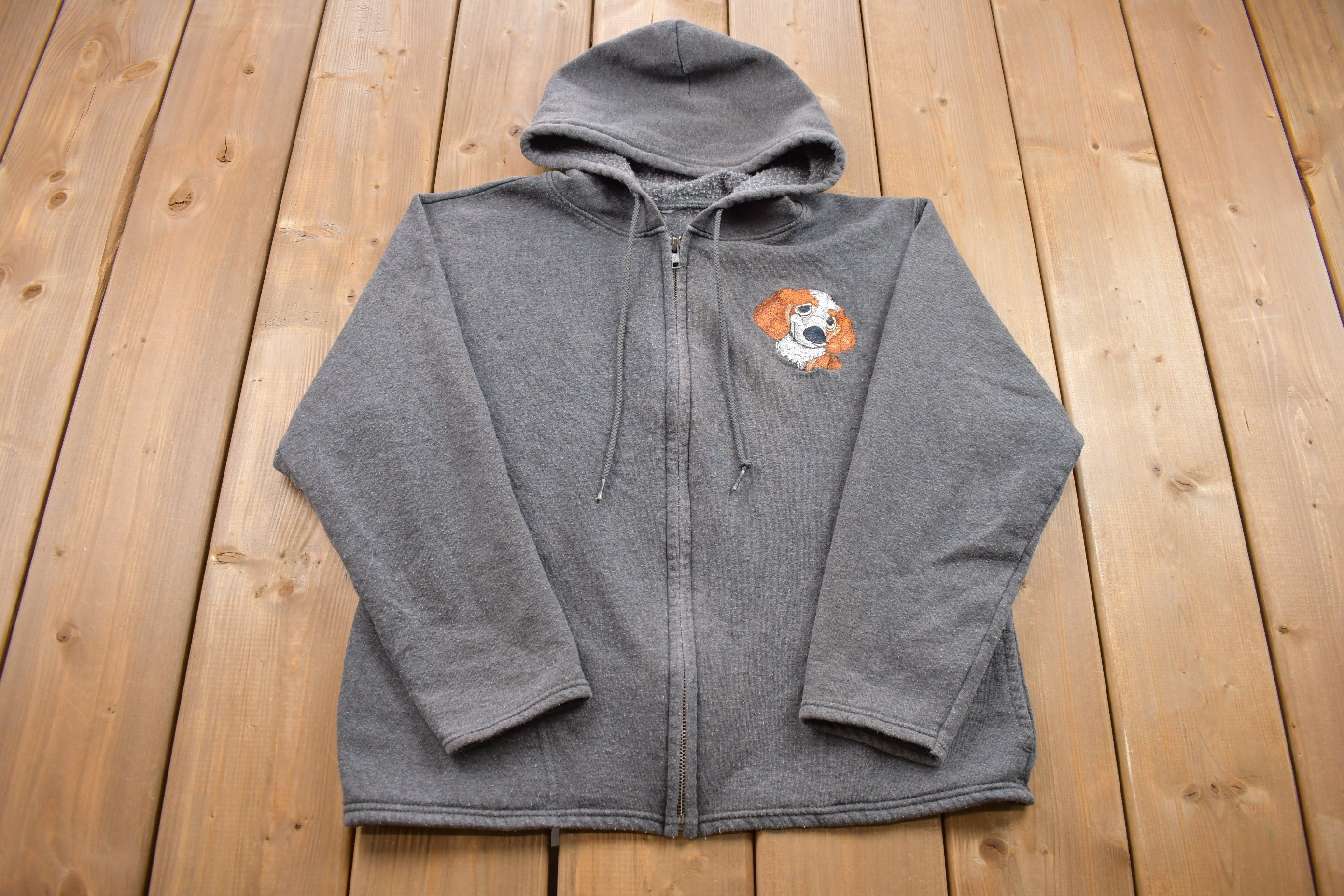 Vintage 1990s Cute Puppy Graphic Zip Up Hoodie