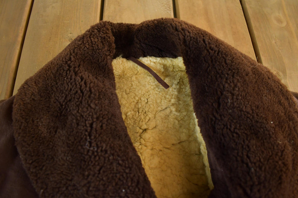 Vintage 1940s U.S. Military Mackinaw WW2 Double Breasted Shearling Long Coat Men's Large