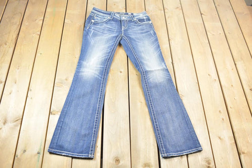 Vintage Y2K Miss Me Bedazzled Low Rise Jeans Size 26x33 / Boot Cut Jeans / Y2K Style / Embroidered Jeans / 2000s / Contrast Stitching