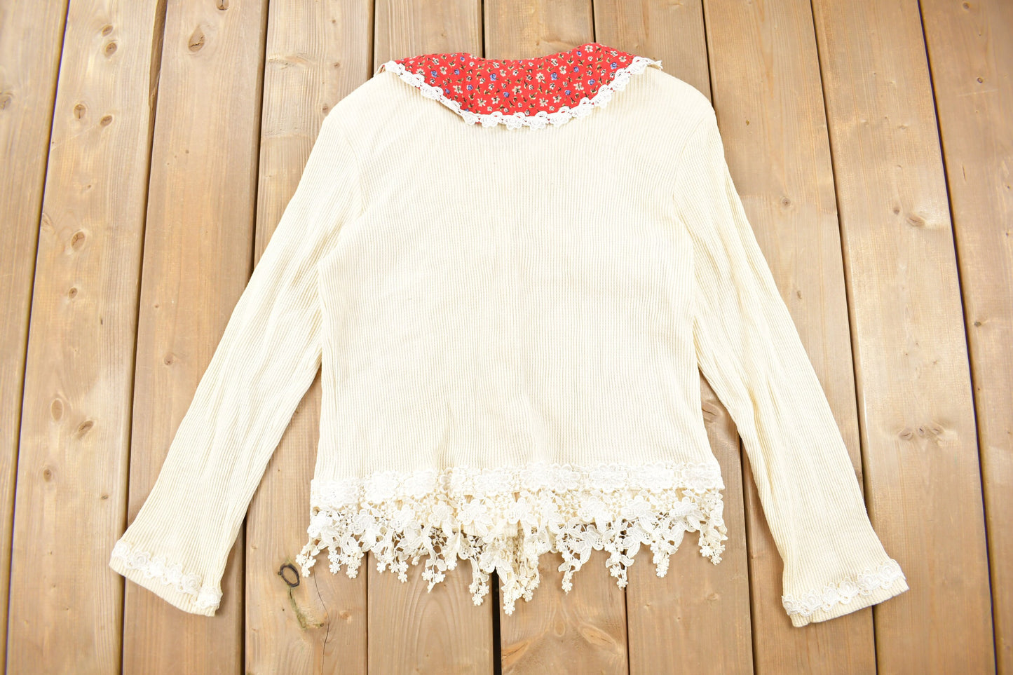 Vintage 1980s Doily Collar Knit Cardigan Sweater / Vintage Cardigan / Button Up / Lace Collar / Cute / Peaces USA / Made in USA /