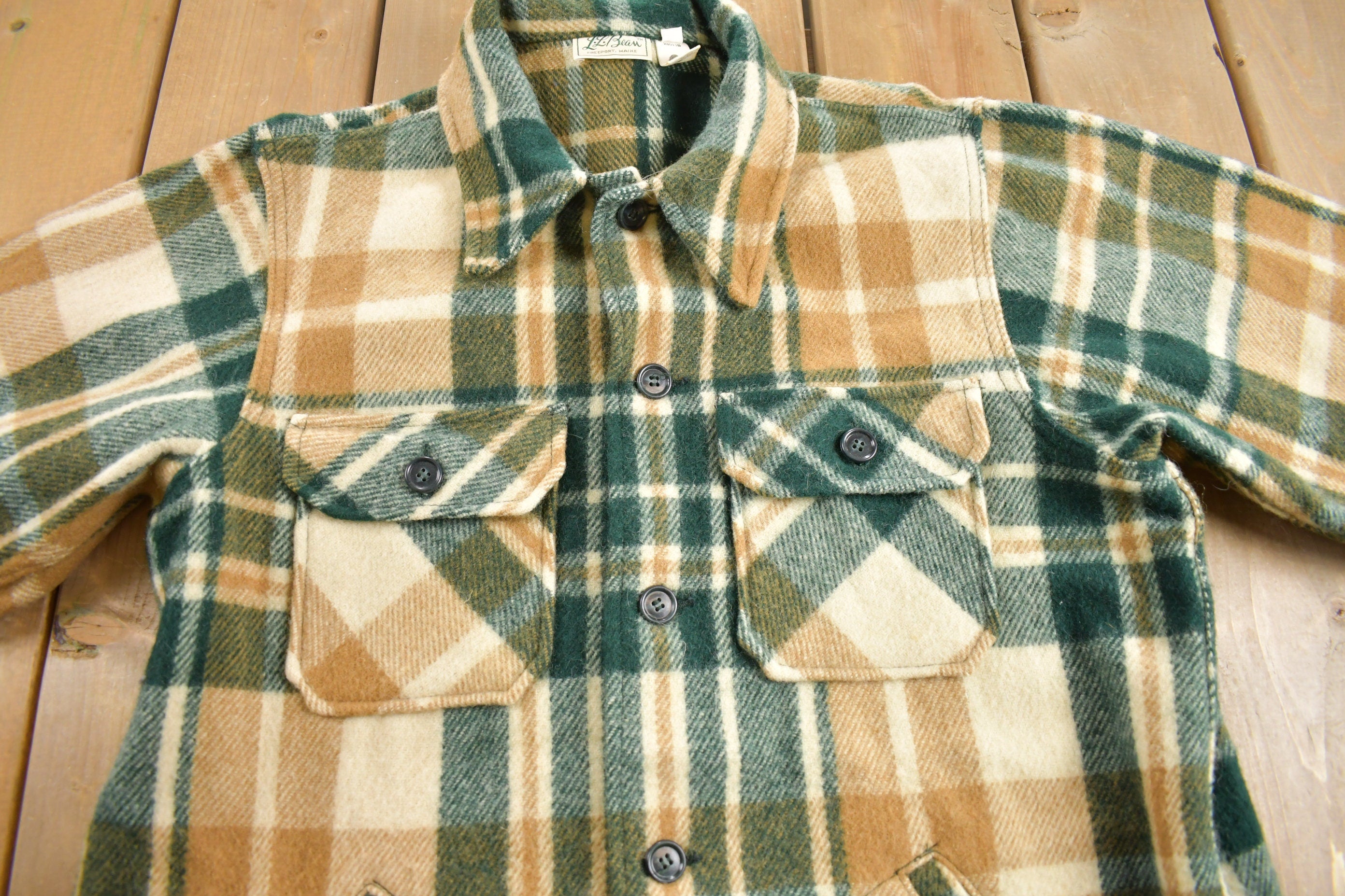 Vintage 1950s LL Bean Plaid Wool Button Up Shacket