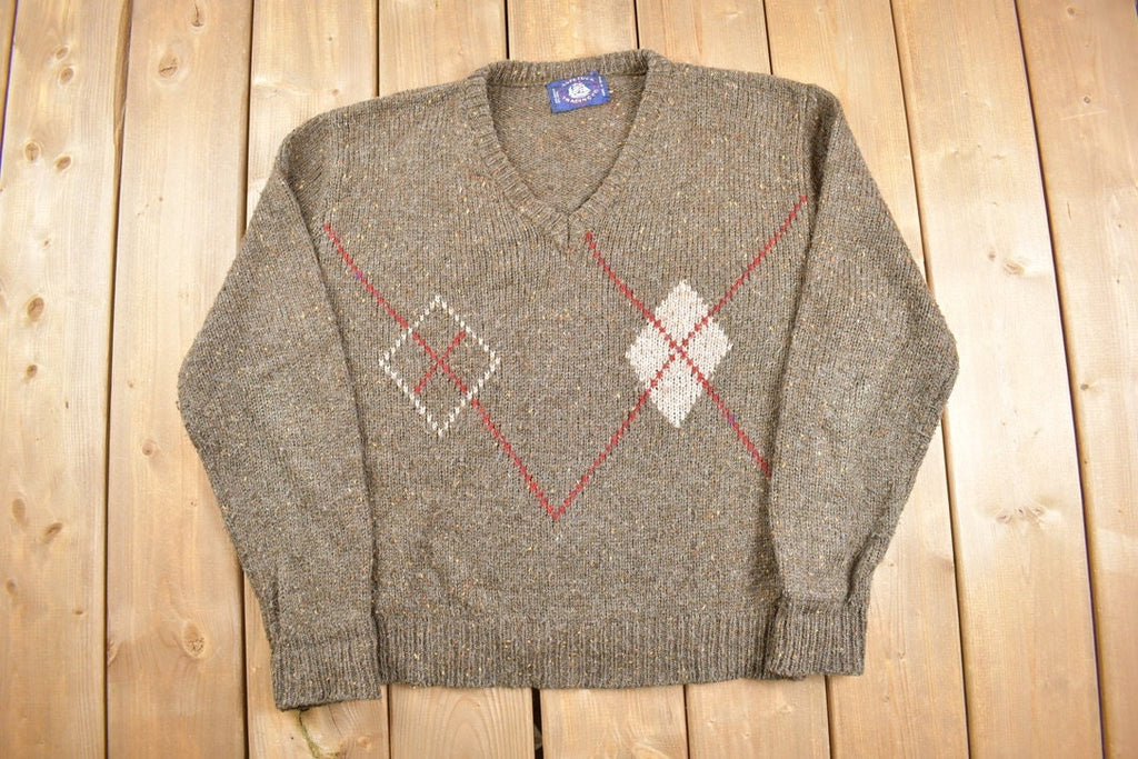 Vintage 1980s Aspetuck Trading Co Knitted V Neck Sweater