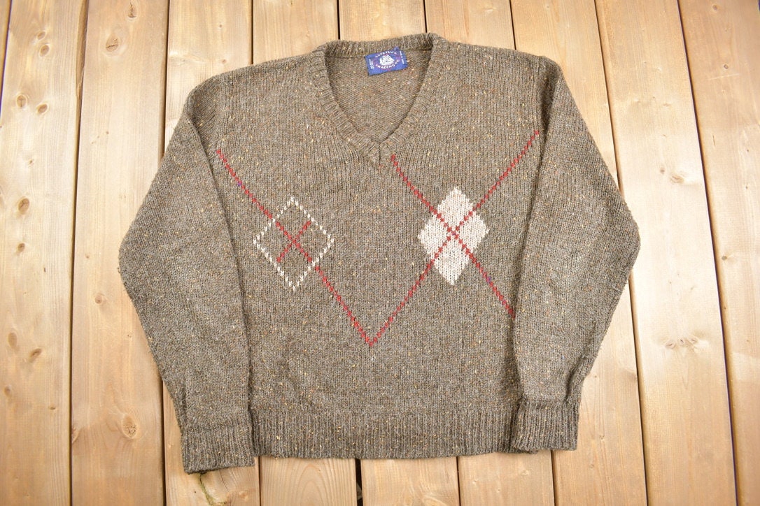 Vintage 1980s Aspetuck Trading Co Knitted V Neck Sweater