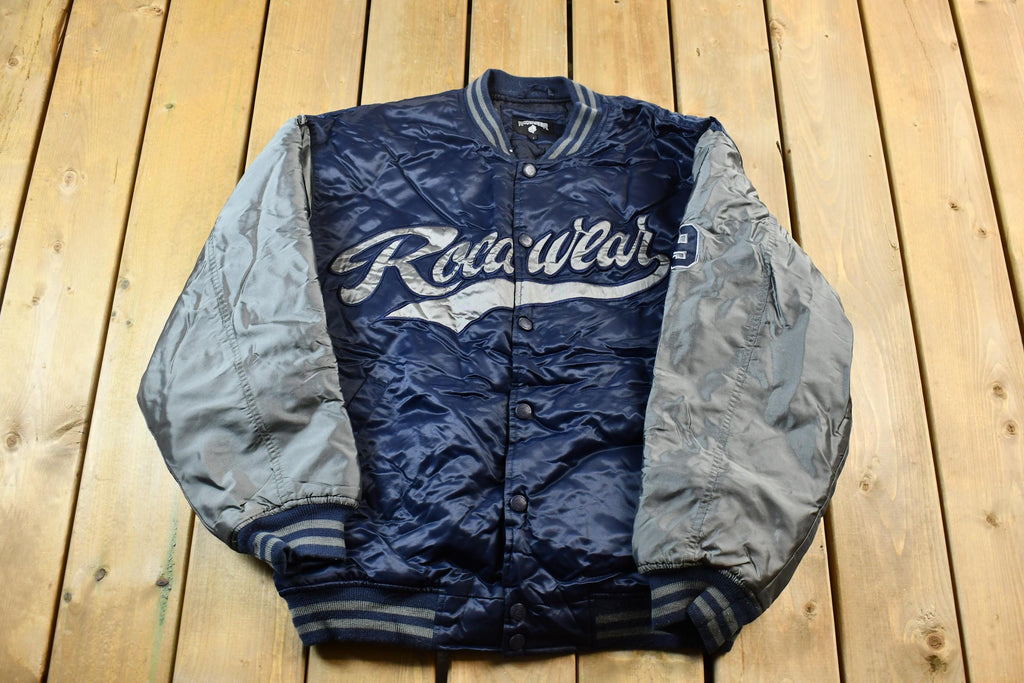 Vintage 1990s Rocawear Embroidered Snap Button Satin Bomber Jacket