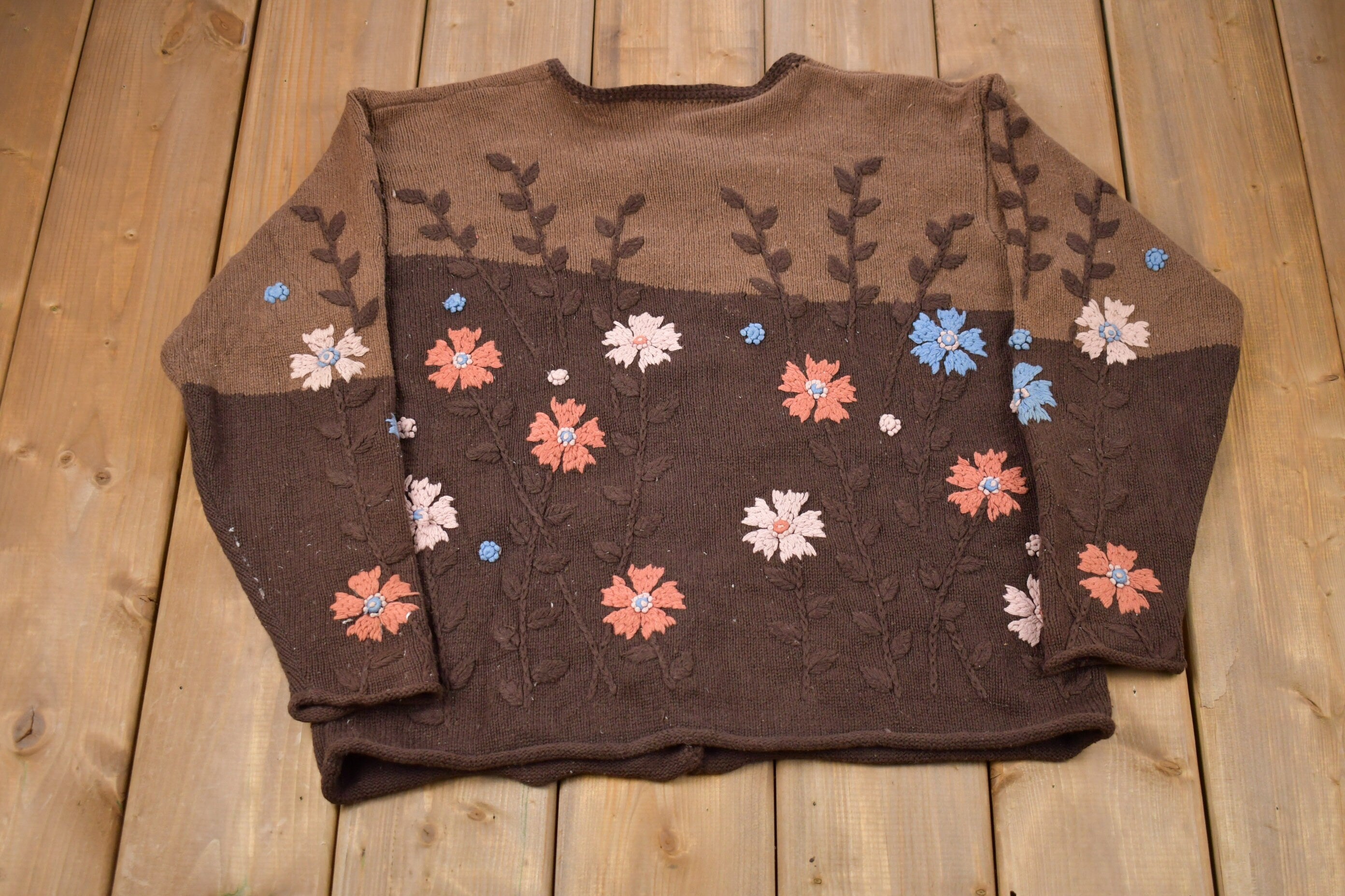 Vintage 1990s Ann Trinity Floral Graphic Knitted Sweater