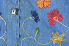 Vintage 1990s Denim Floral Loop Embroidered Button Up Shirt