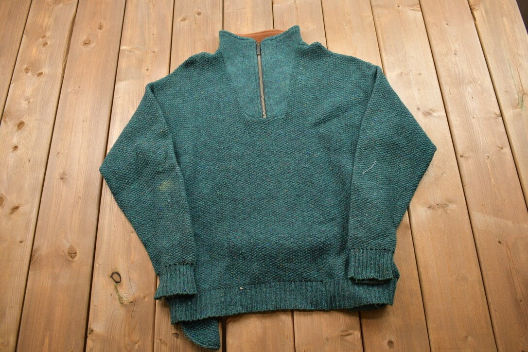 Vintage 1990s Orvis Knitted Quarter Zip Sweater / Vintage 90s Sweater / Solid Knit Sweatshirt / Colorful / Sweatshirt / Orvis Vintage Knit
