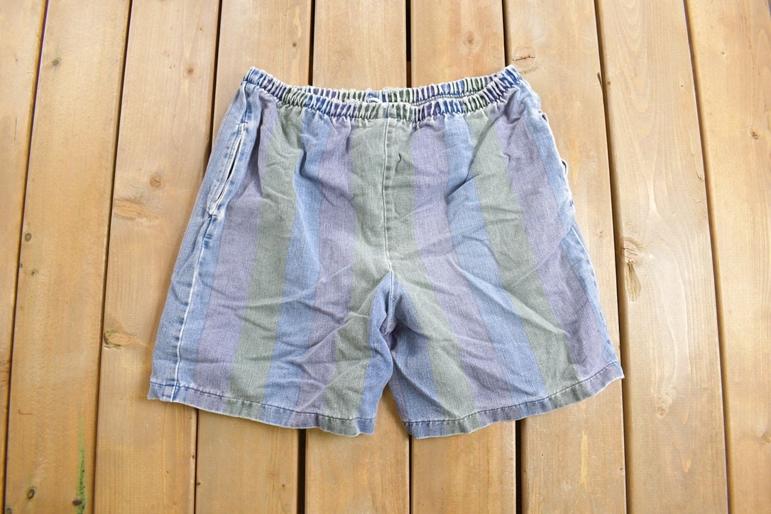 Vintage 1990s Cotton Striped Jean Shorts Size Medium