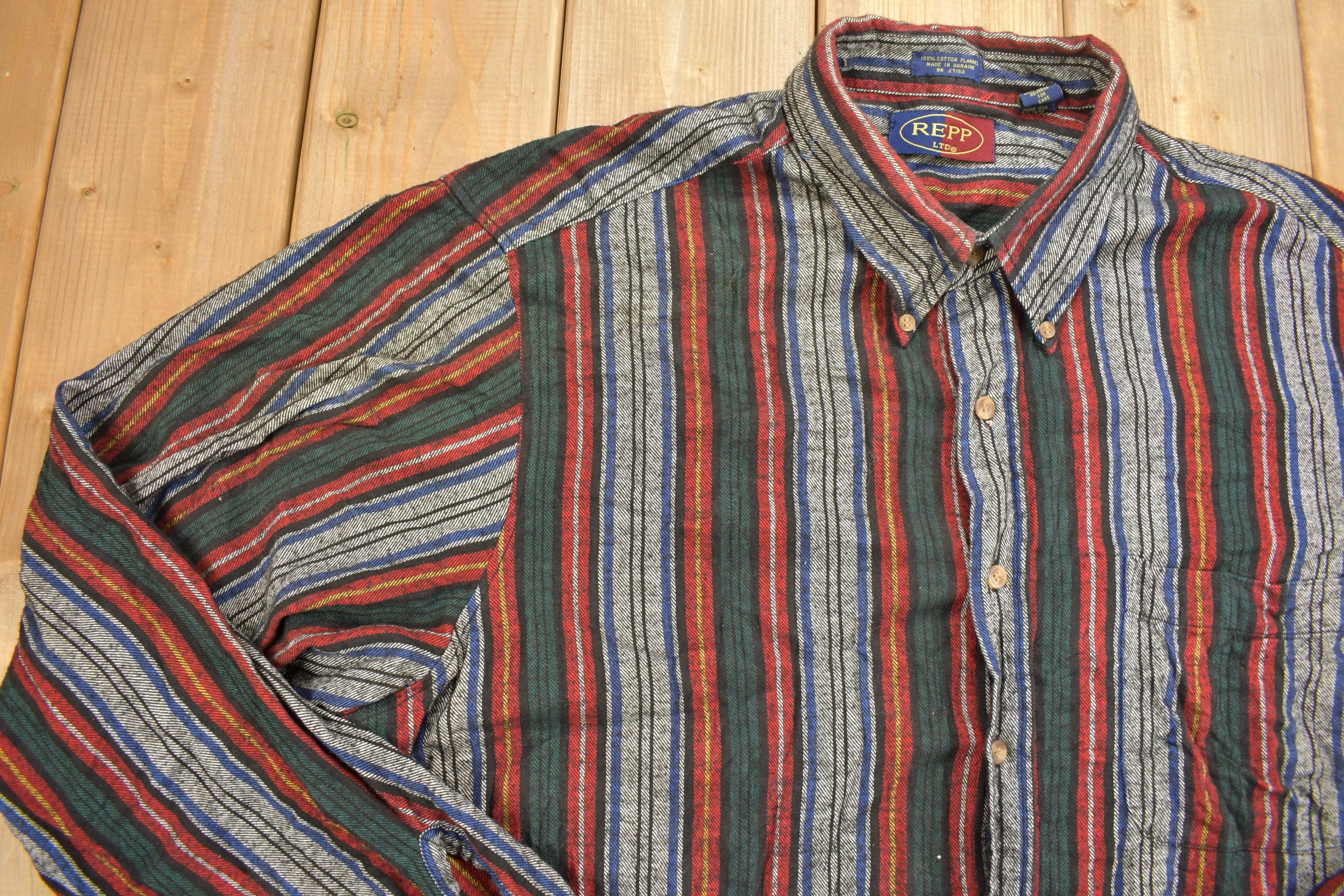 Vintage 1990s REPP Vertical Striped Button Up Shirt