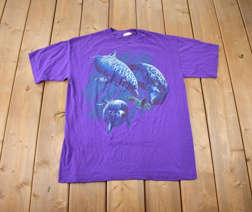 Vintage 1990s Dolphin Theme Single Stitch Graphic T-Shirt Made In USA