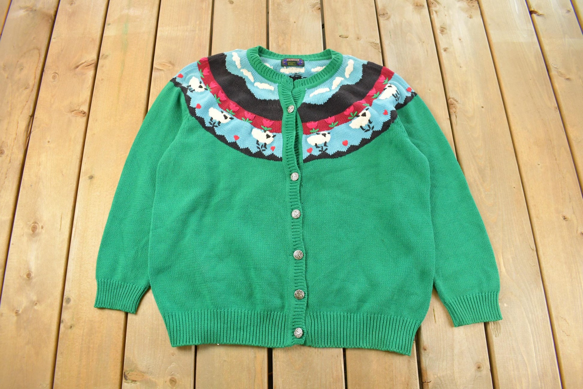 Vintage 1990s Charter Club Farm Knit Cardigan Sweater Women's XL