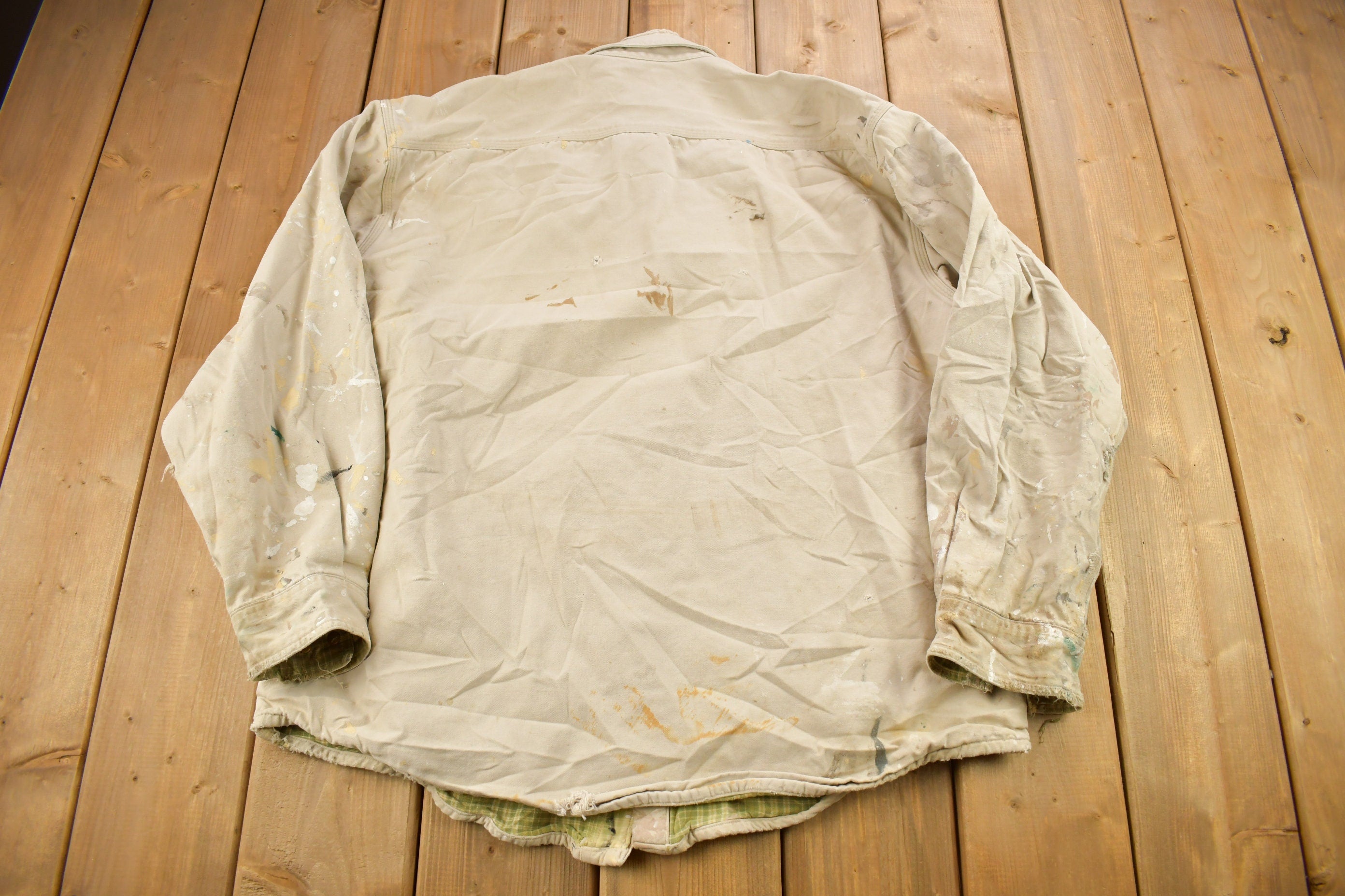 Vintage 1990s Heavy Weight Carhartt Paint Splattered Button Up Shirt