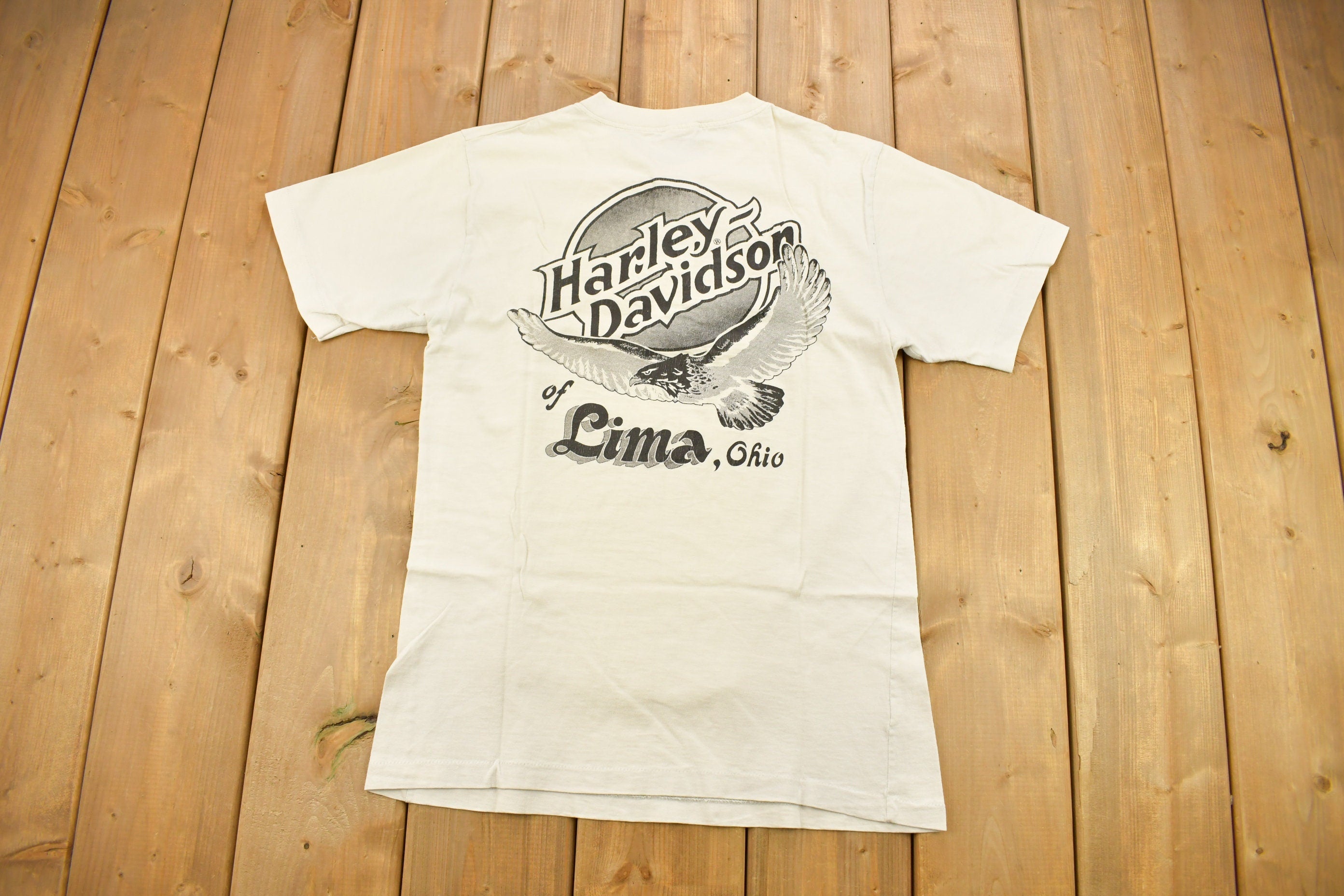 Vintage 1986 Harley Davidson Of Lima Ohio Henley Button T-Shirt