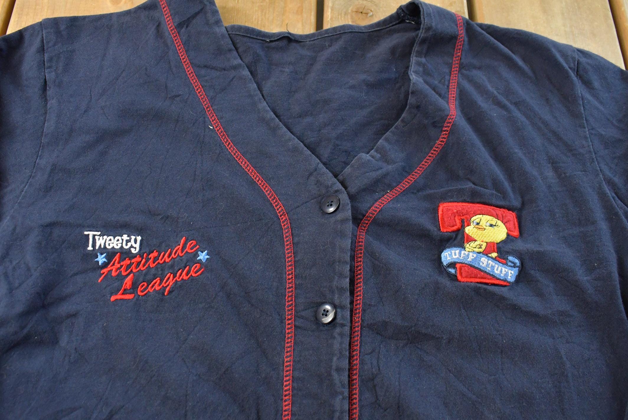 Vintage 1990s Looney Tunes Tweety Bird Baseball Jersey Shirt Mens L / Warner Bros / Cartoon Network / Streetwear / Looney Tunes / Bugs Bunny
