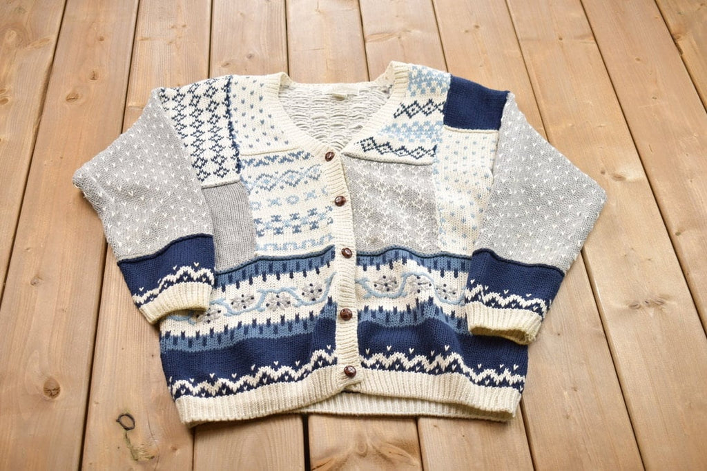 Vintage 1990s Id Distinctions Knitted Button Up Cardigan Sweater