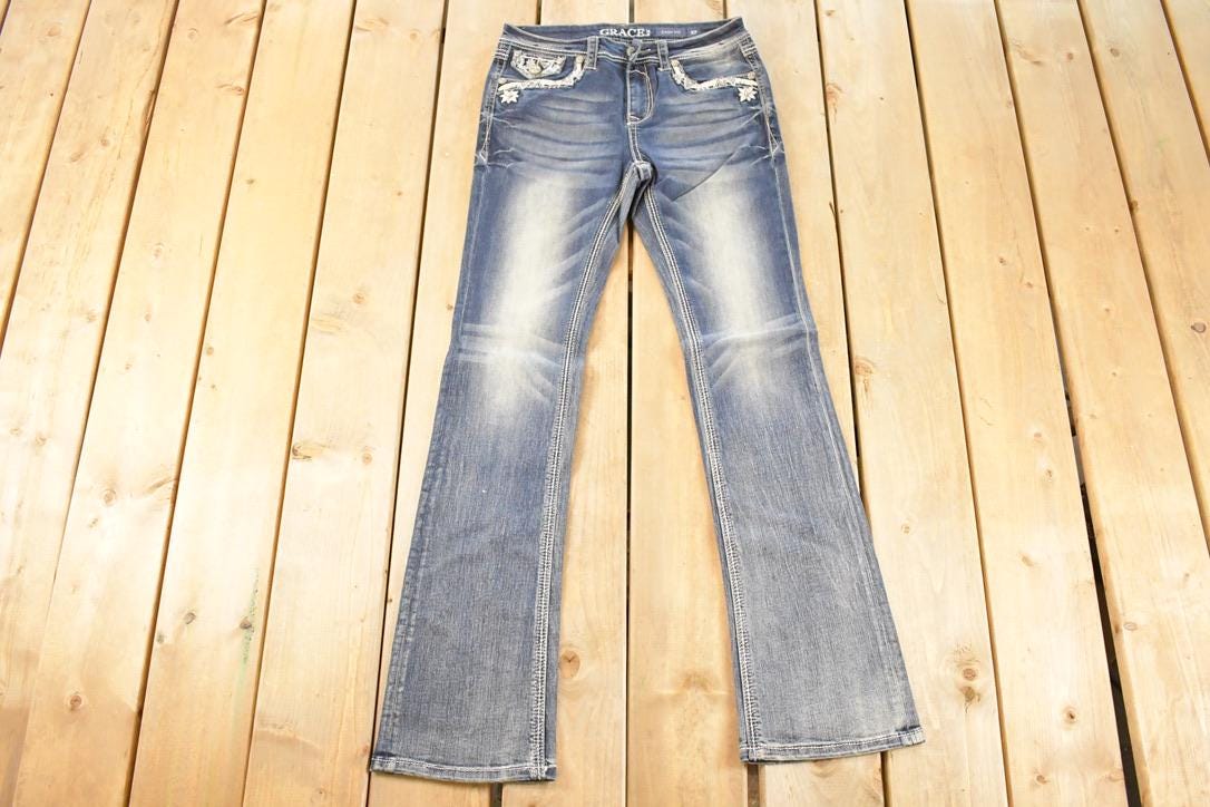 Vintage Deadstock Y2K Grace In LA Bedazzled Low Rise Jeans Women's Size 27 x 32