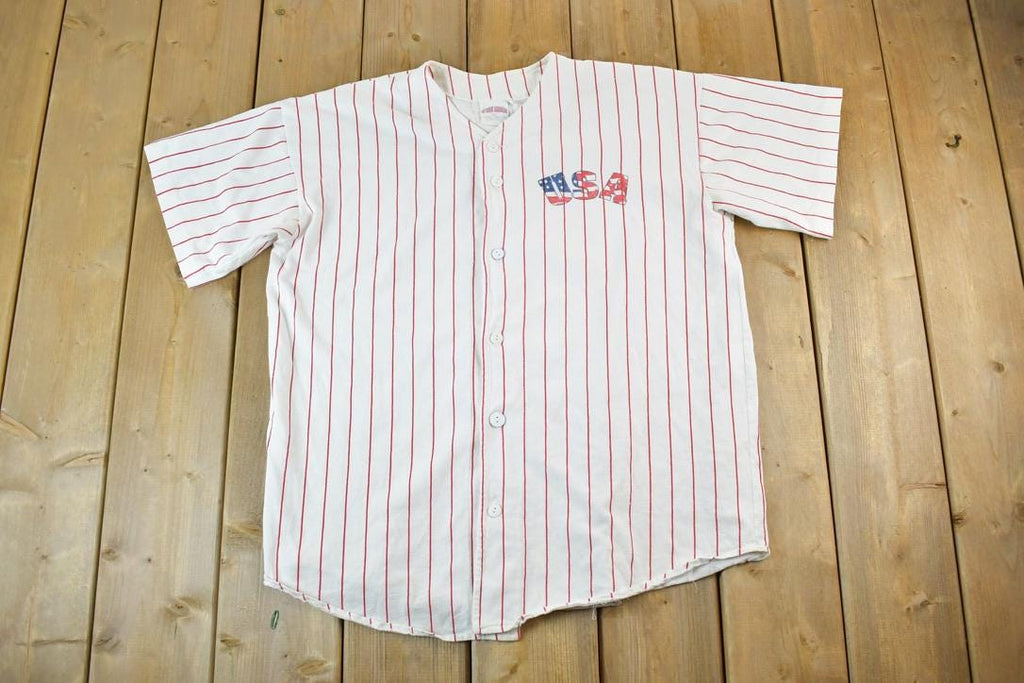 Vintage 1990s USA Striped Button Up Baseball Jersey