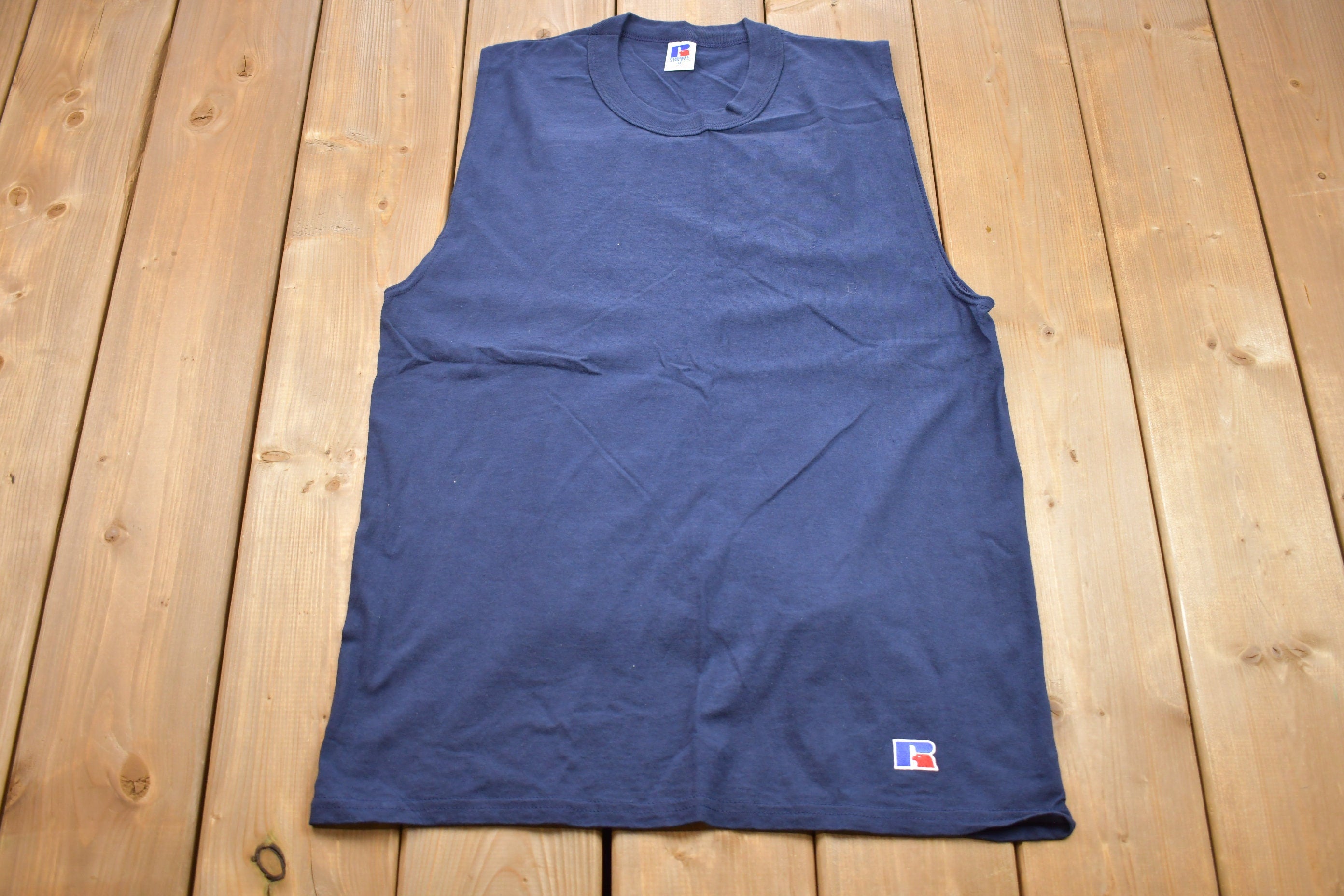 Vintage 1990s Russell Athletics Blank Navy Blue Tank Top
