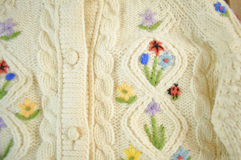 Vintage 1980s Floral Knit Cardigan Sweater Women's Medium