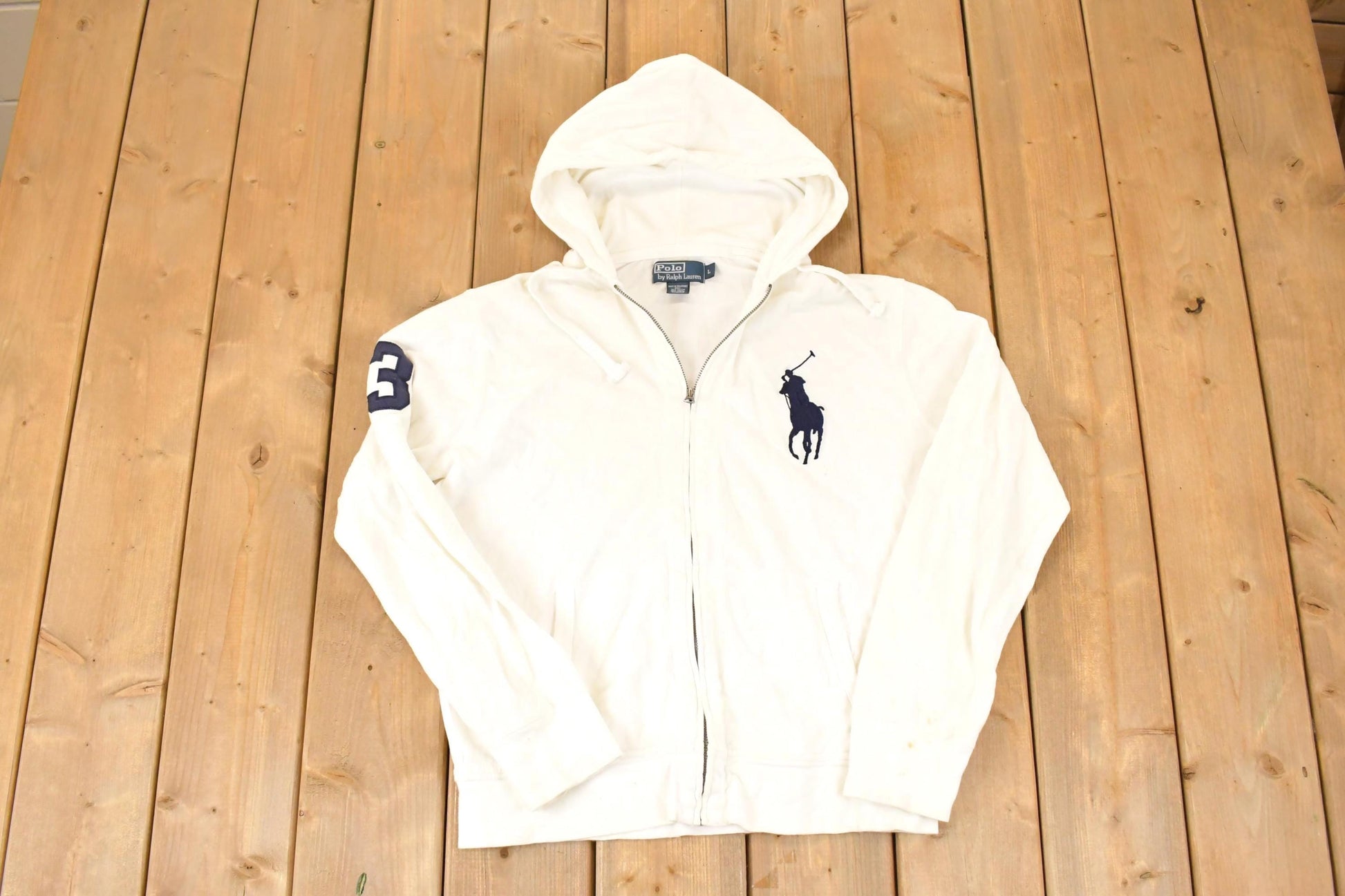 Vintage 1990s Polo By Ralph Lauren Embroidered Horse Logo Full Zip Hoodie Sweatshirt Men's M