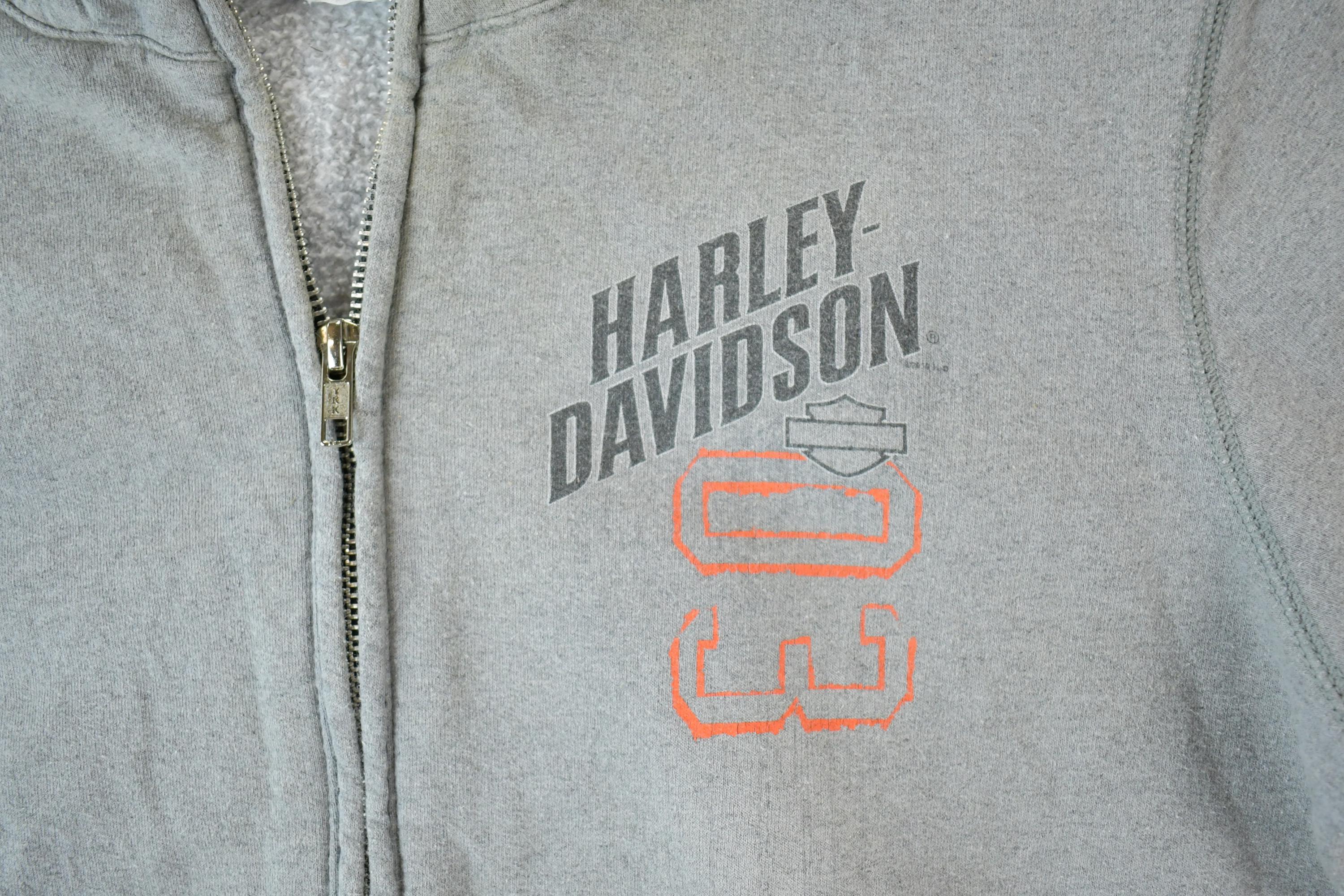 Vintage 2003 Harley Davidson Big Barn Iowa Graphic Zip Up Motorcycle Hoodie