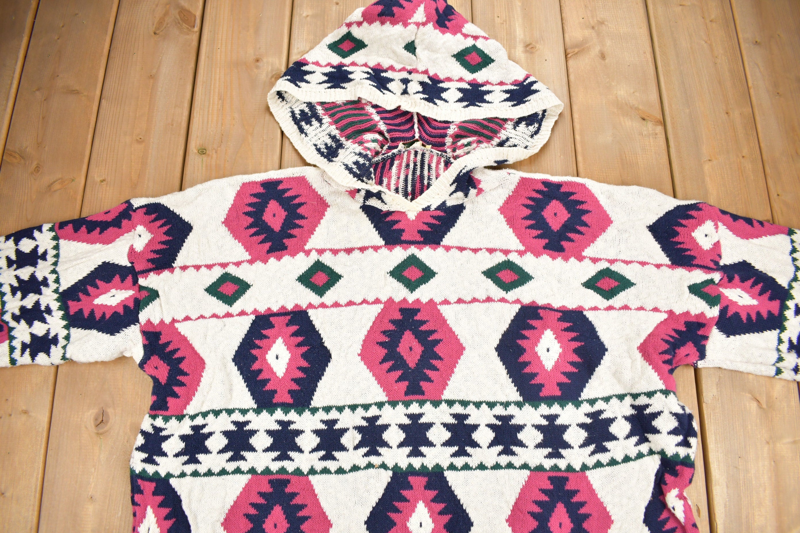 Vintage 1990s Stefano International Aztec Graphic Knit Hoodie