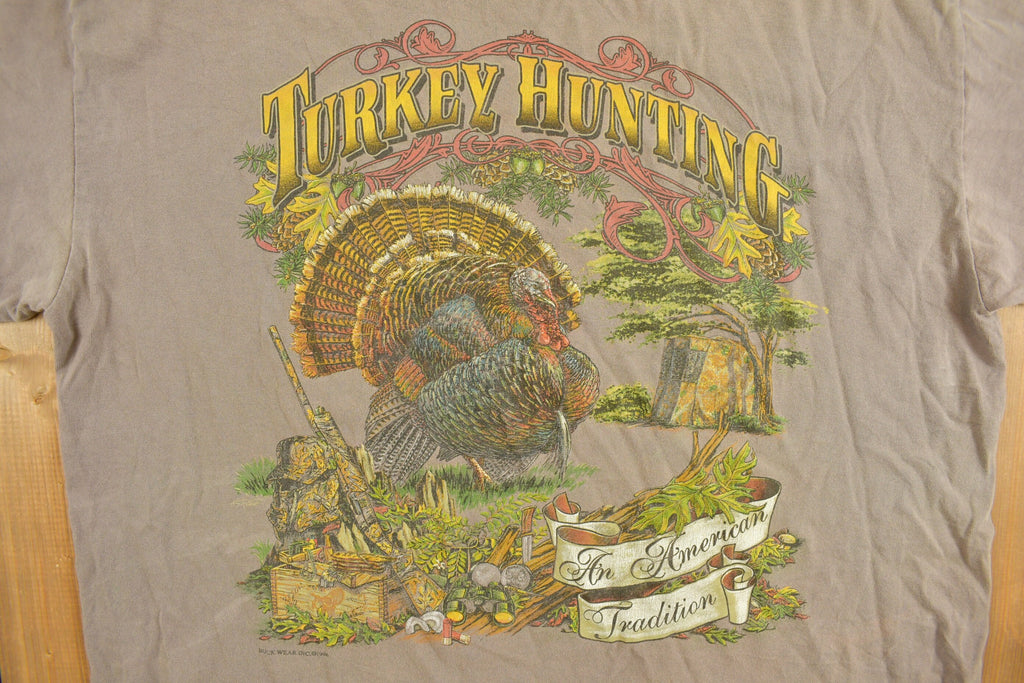 Vintage 1996 Buck Wear Turkey Hunting Graphic T-Shirt Streetwear Made In USA