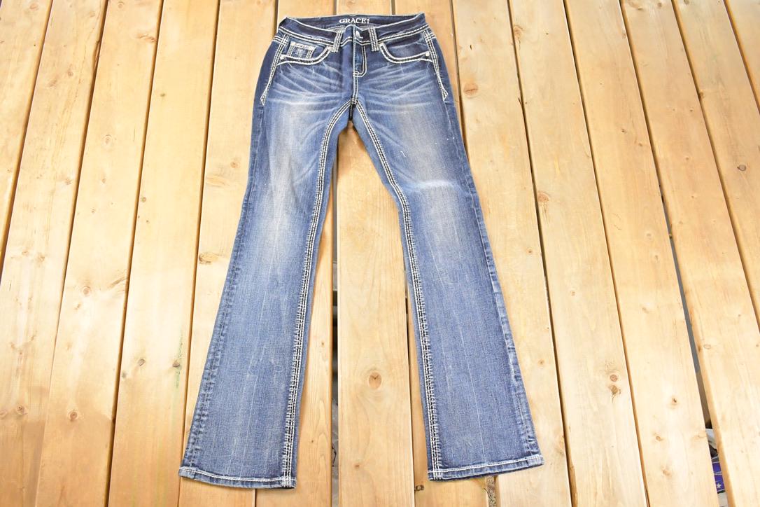 Vintage Deadstock Y2K Grace In LA Bedazzled Bootcut Low Rise Jeans Women's Size 26 x 32