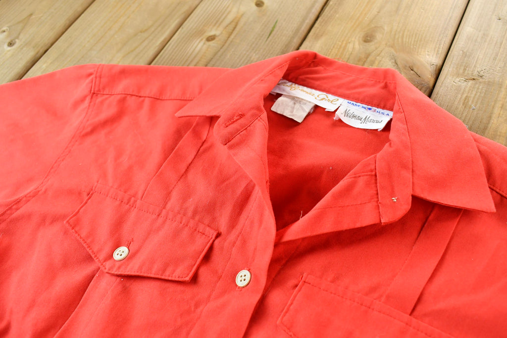 Vintage 1960s Neiman Marcus Women's Pleated Short Sleeve Blank Button Up Shirt