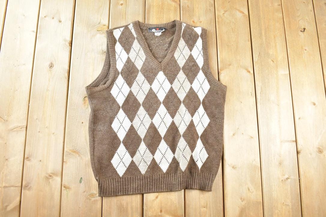 Vintage 1980s Cooper A Great Canadian Knit Argyle Pattern Crewneck Sweater Vest Mens M